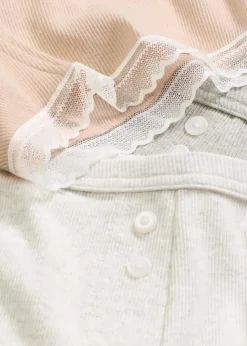 bonprix Wäsche·Baumwollunterwäsche|Wäsche·Höschen^Damen Boxergerippt mit Spitze (4er Pack) ellgrau melange+seidenrosa melange+ naturmelange