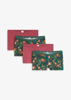 bonprix Wäsche·Baumwollunterwäsche|Nachhaltigere Materialien^Damen Boxer mit Bio-Baumwolle (4er Pack) mattgruen geblümt + waldbeere