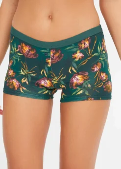 bonprix Wäsche·Baumwollunterwäsche|Nachhaltigere Materialien^Damen Boxer mit Bio-Baumwolle (4er Pack) mattgruen geblümt + waldbeere