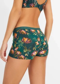 bonprix Wäsche·Baumwollunterwäsche|Nachhaltigere Materialien^Damen Boxer mit Bio-Baumwolle (4er Pack) mattgruen geblümt + waldbeere