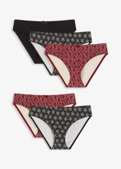 bonprix Wäsche·Baumwollunterwäsche|Wäsche·Höschen^Damen Slip mit Baumwolle (5er Pack) schwarz + schwarz-bedruckt + rot-bedruckt
