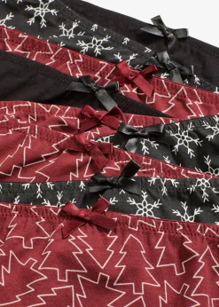 bonprix Wäsche·Baumwollunterwäsche|Wäsche·Höschen^Damen Slip mit Baumwolle (5er Pack) schwarz + schwarz-bedruckt + rot-bedruckt