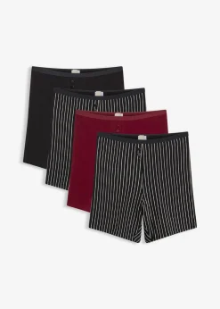 bonprix Wäsche·Baumwollunterwäsche|Baumwollunterwäsche^Damen Taillen Boxer mit längerem Bein (4er Pack) schwarz/wollweiß-gestreift+ahornrot