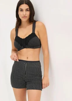 bonprix Wäsche·Baumwollunterwäsche|Baumwollunterwäsche^Damen Taillen Boxer mit längerem Bein (4er Pack) schwarz/wollweiß-gestreift+ahornrot