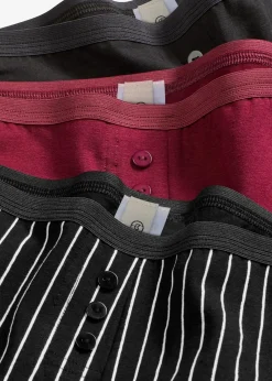bonprix Wäsche·Baumwollunterwäsche|Baumwollunterwäsche^Damen Taillen Boxer mit längerem Bein (4er Pack) schwarz/wollweiß-gestreift+ahornrot