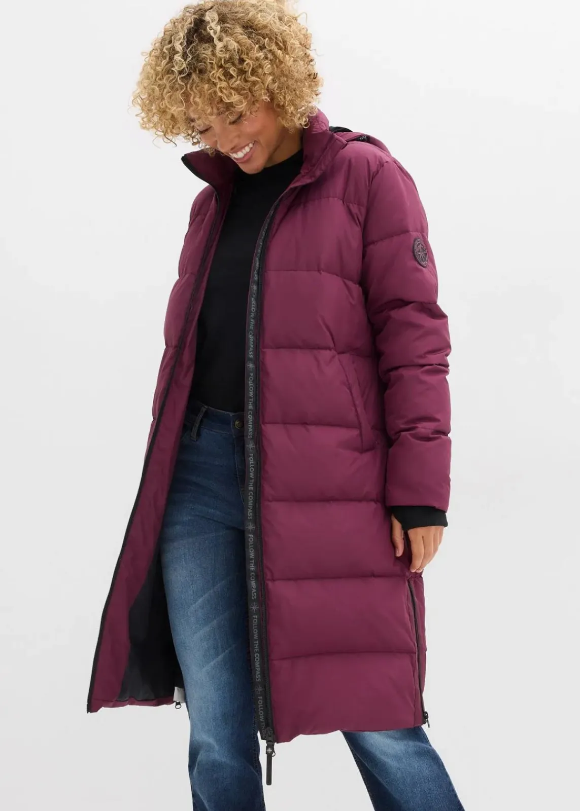 bonprix Bekleidung·Hosen|Nachhaltigere Materialien^Daunenmantel mit recycelter Daune und isolierender Wärmetechnologie aubergine
