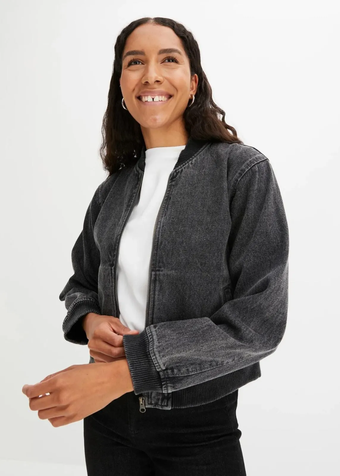 bonprix Jacken & Mäntel|Bekleidung·Hosen^Denim Blouson dunkelgrau denim used