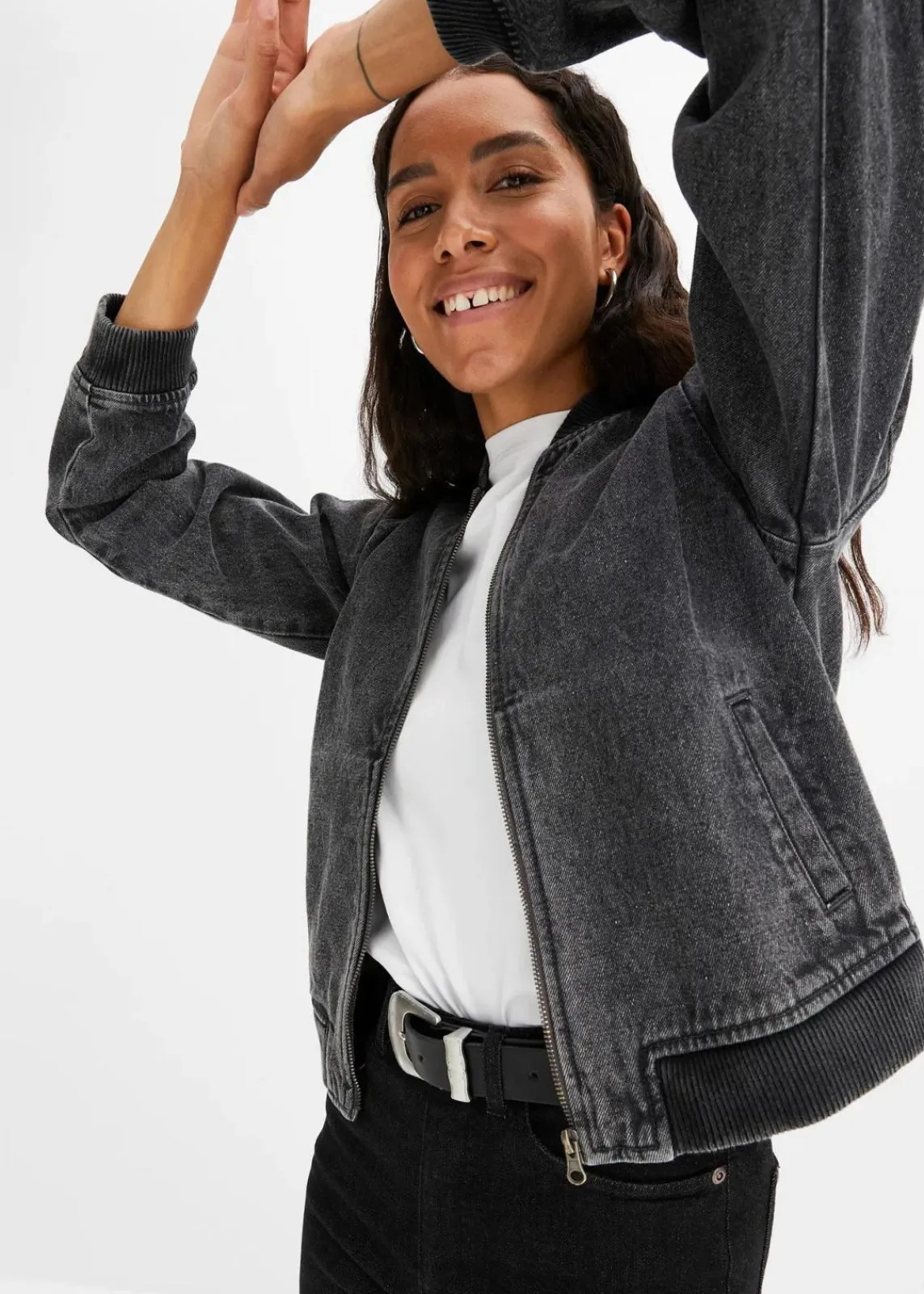 bonprix Jacken & Mäntel|Bekleidung·Hosen^Denim Blouson dunkelgrau denim used