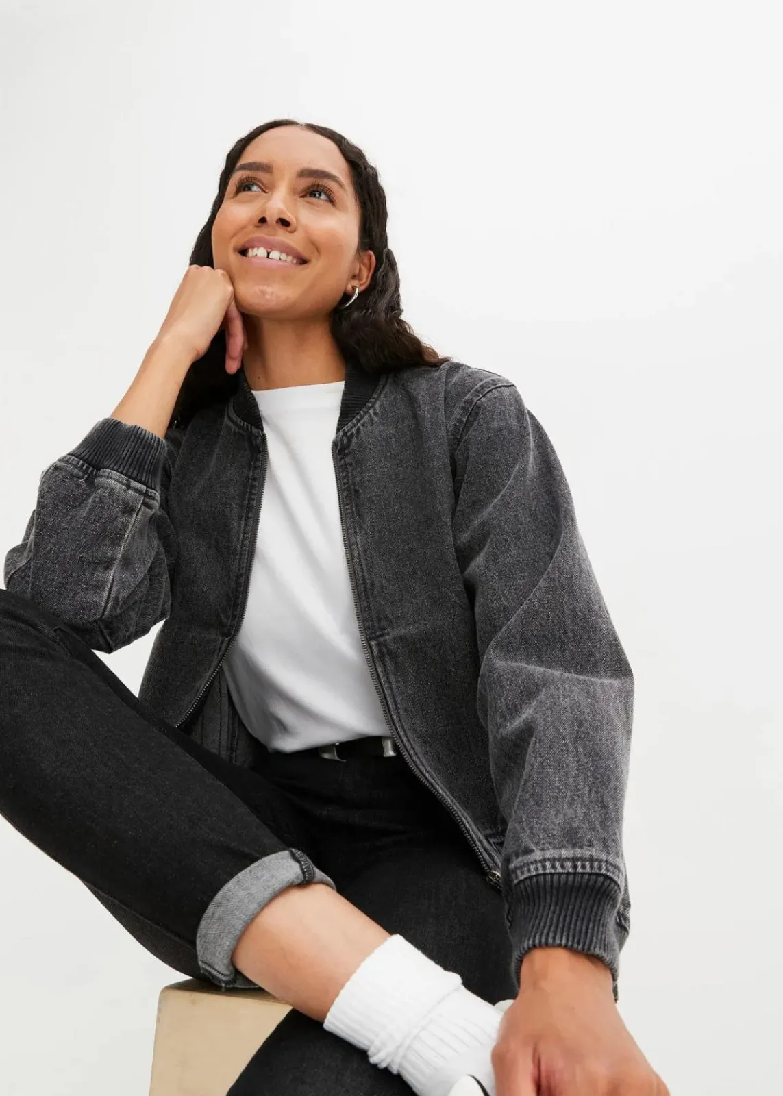 bonprix Jacken & Mäntel|Bekleidung·Hosen^Denim Blouson dunkelgrau denim used