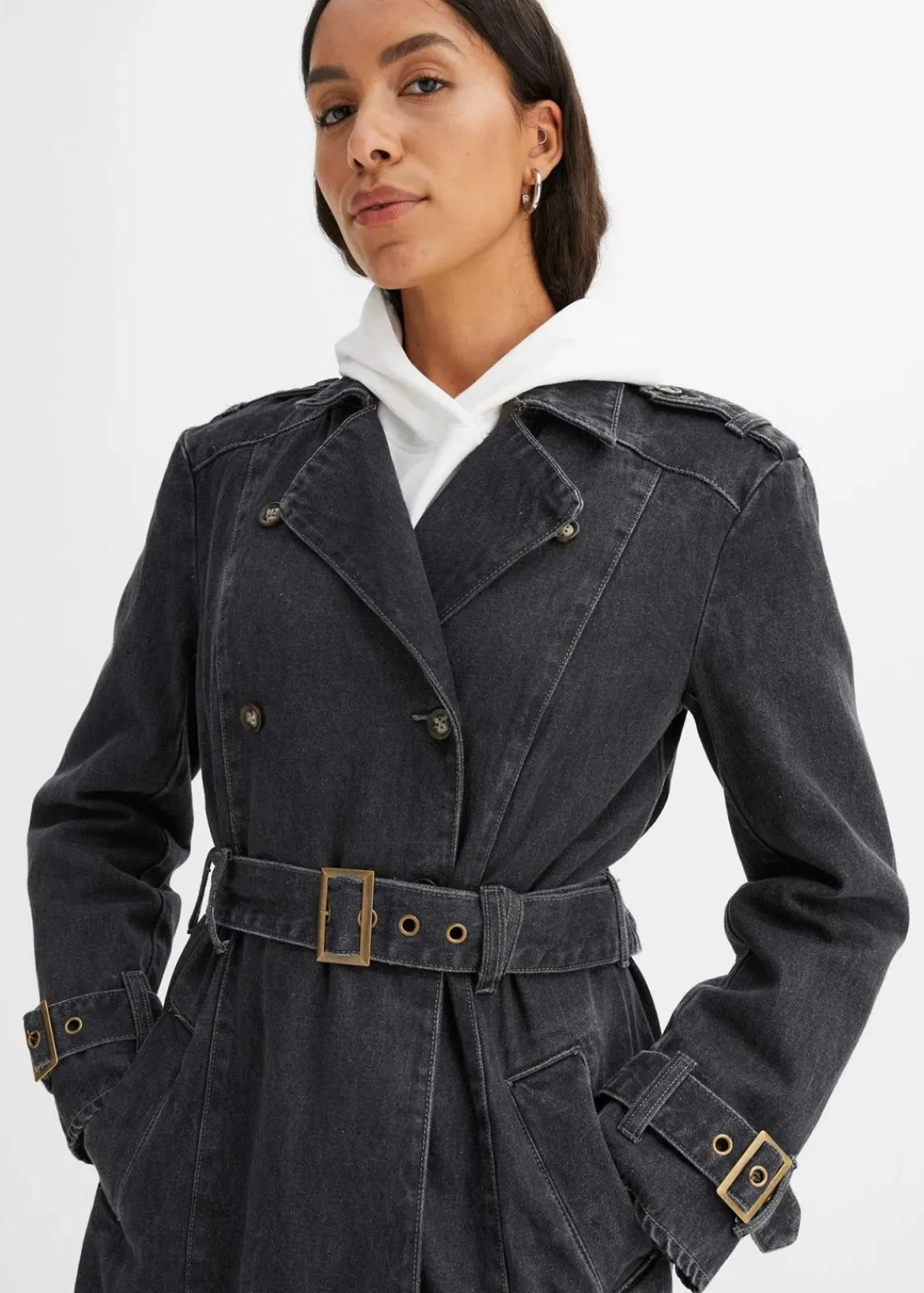 bonprix Jacken & Mäntel|Bekleidung·Hosen^Denim Trenchcoat grau denim