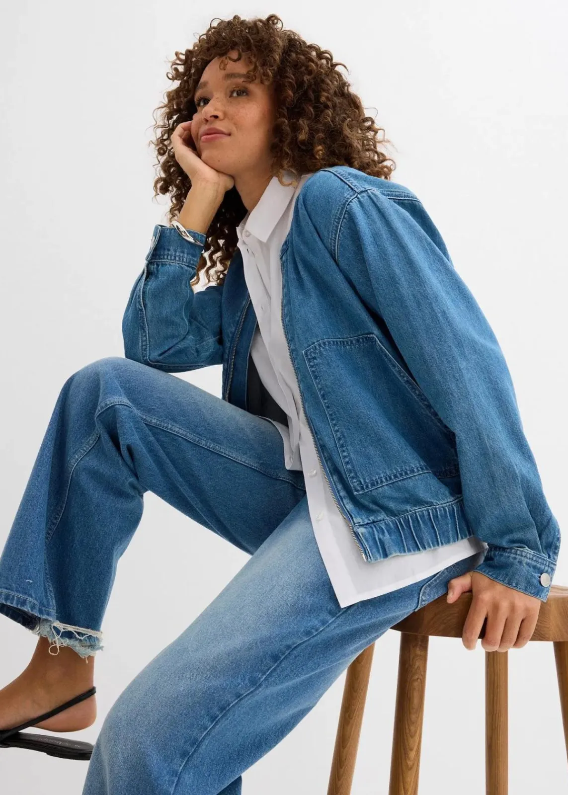 bonprix Jacken & Mäntel|Bekleidung·Hosen^Denim-Blouson hellblau denim used