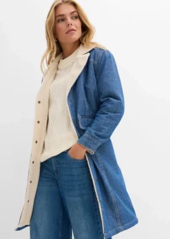 bonprix Bekleidung·Hosen|Jacken & Mäntel^Denim-Wintermantel, warm gefüttert mit Teddy blau denim used