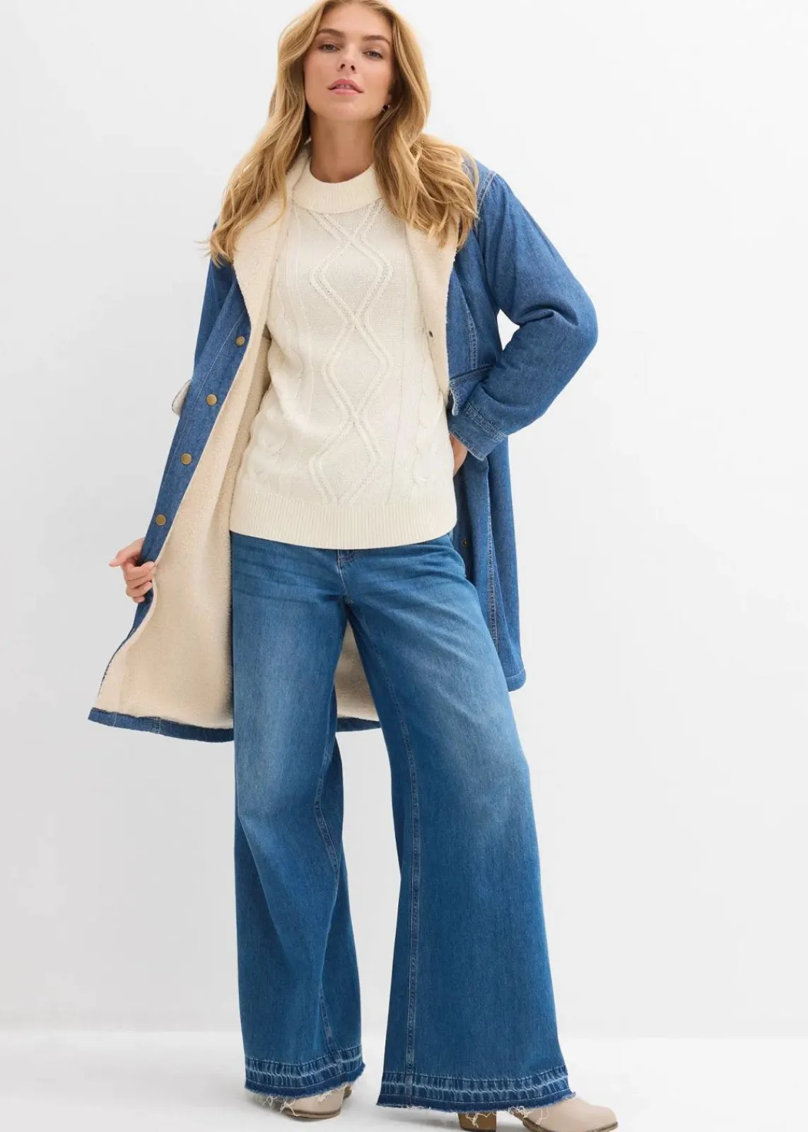 bonprix Bekleidung·Hosen|Jacken & Mäntel^Denim-Wintermantel, warm gefüttert mit Teddy blau denim used