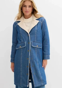 bonprix Bekleidung·Hosen|Jacken & Mäntel^Denim-Wintermantel, warm gefüttert mit Teddy blau denim used