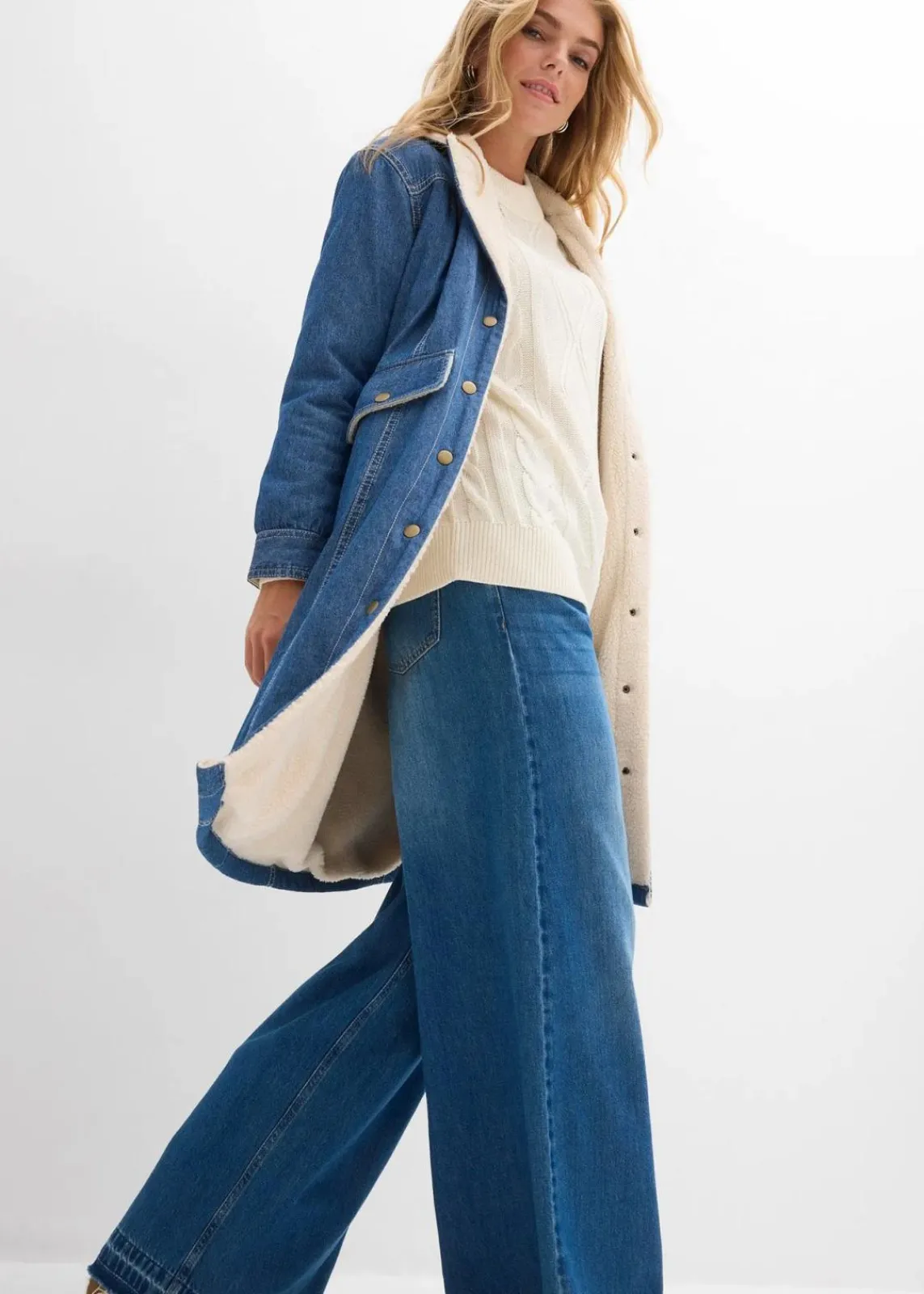 bonprix Bekleidung·Hosen|Jacken & Mäntel^Denim-Wintermantel, warm gefüttert mit Teddy blau denim used