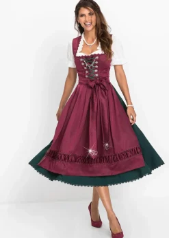 bonprix Kurzgrößen|Bekleidung·Pullover & Strickjacken^Dirndl mit bestickter Satin-Schürze (2-tlg.Set) magenta/tiefgrün/schwarz/mattviolett/wollweiß bedruckt