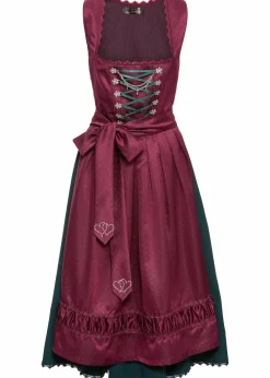 bonprix Kleider|Kurzgrößen^Dirndl mit bestickter Satin-Schürze (2-tlg.Set) magenta/tiefgrün/schwarz/mattviolett/wollweiß bedruckt
