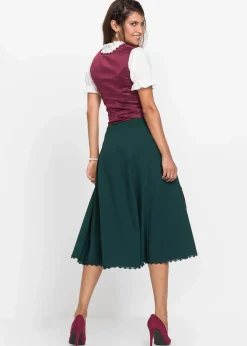 bonprix Kleider|Kurzgrößen^Dirndl mit bestickter Satin-Schürze (2-tlg.Set) magenta/tiefgrün/schwarz/mattviolett/wollweiß bedruckt