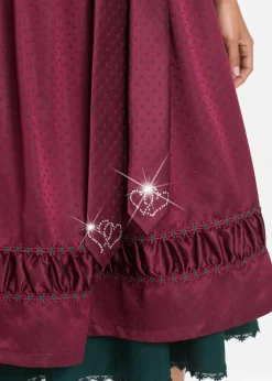 bonprix Kleider|Kurzgrößen^Dirndl mit bestickter Satin-Schürze (2-tlg.Set) magenta/tiefgrün/schwarz/mattviolett/wollweiß bedruckt