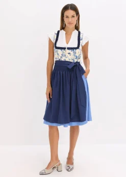 bonprix Bekleidung·Pullover & Strickjacken|Kleider^Dirndl mit bestickter Schürze (2-tlg.Set) dunkelblau/beige geblümt