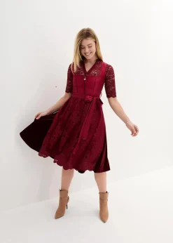 bonprix Kleider|Bekleidung·Pullover & Strickjacken^Dirndl mit bestickter Schürze (2-tlg. Set) rubinrot