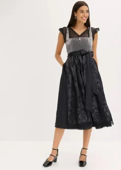 bonprix Bekleidung·Pullover & Strickjacken|Kleider^Dirndl mit glänzendem Mieder (2-tlg.Set) schwarz