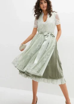 bonprix Kleider|Kurzgrößen^Dirndl mit Jacquard und Stickerei (2-tlg.Set) seegras