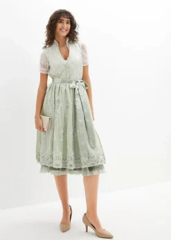bonprix Kleider|Kurzgrößen^Dirndl mit Jacquard und Stickerei (2-tlg.Set) seegras