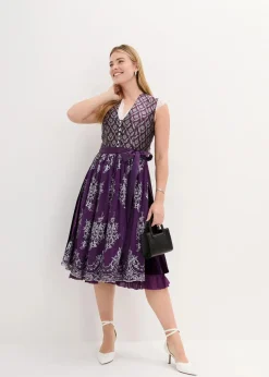 bonprix Kurzgrößen|Bekleidung·Pullover & Strickjacken^Dirndl mit Jacquard und Stickerei (2-tlg.Set) dunkellila