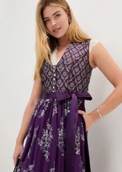 bonprix Kurzgrößen|Bekleidung·Pullover & Strickjacken^Dirndl mit Jacquard und Stickerei (2-tlg.Set) dunkellila