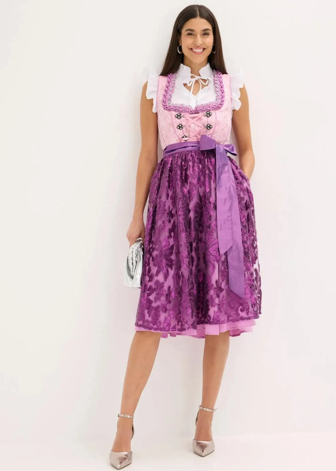 bonprix Bekleidung·Pullover & Strickjacken|Kleider^Dirndl mit Pailletten Schürze (2-tlg.Set) helllila/pfingstrose/beere