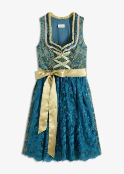 bonprix Kleider|Bekleidung·Pullover & Strickjacken^Dirndl mit Pailletten Schürze (2-tlg.Set) ozeanblau/olivgrün