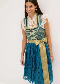 bonprix Kleider|Bekleidung·Pullover & Strickjacken^Dirndl mit Pailletten Schürze (2-tlg.Set) ozeanblau/olivgrün