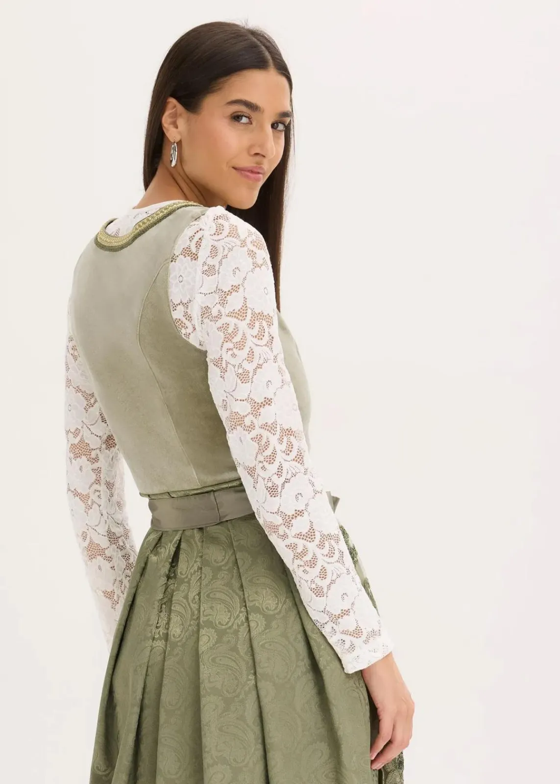 bonprix Bekleidung·Pullover & Strickjacken|Kleider^Dirndl mit Pailletten Schürze (2-tlg.Set) moosgrün/champagner