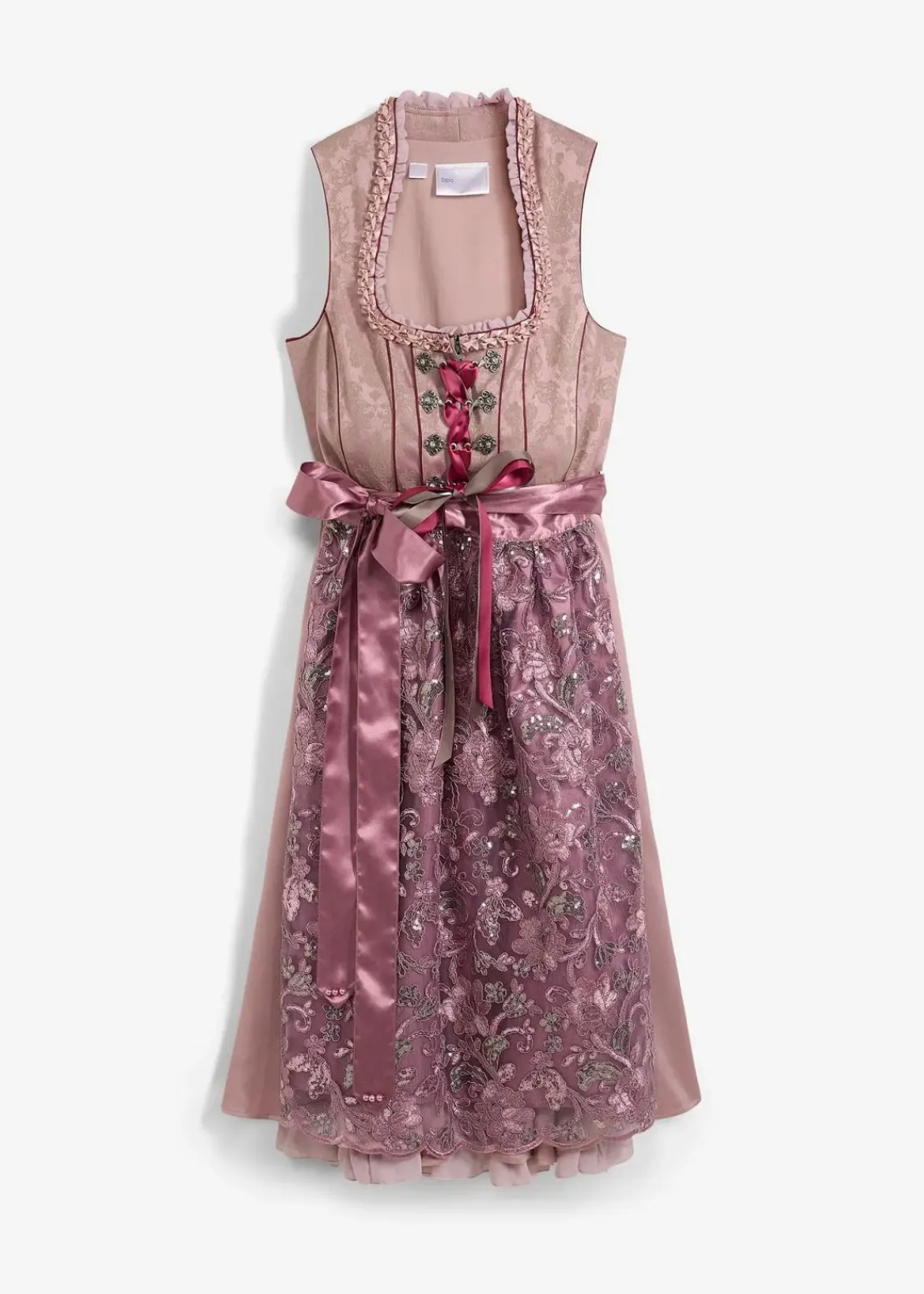 bonprix Bekleidung·Pullover & Strickjacken|Kleider^Dirndl mit Pailletten-Schürze rosenholzgemustert