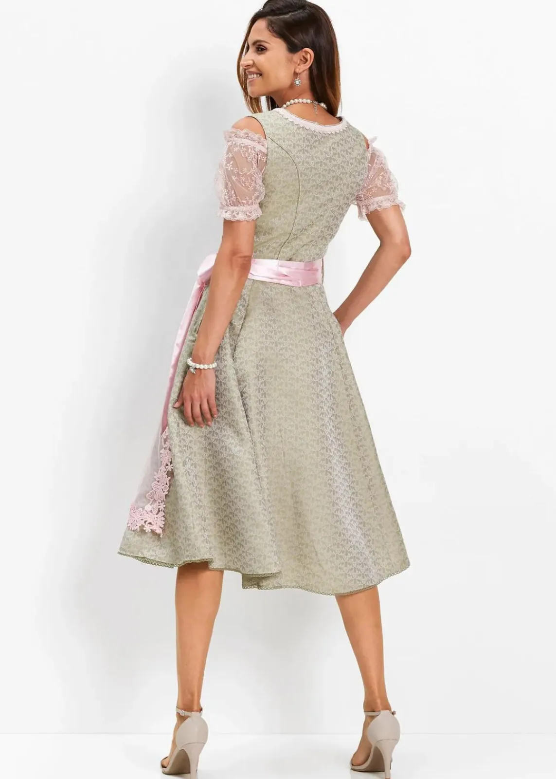 bonprix Bekleidung·Pullover & Strickjacken|Kleider^Dirndl mit Perlen (2-tlg.Set) new khaki/hellrosa/puderrosa bedruckt