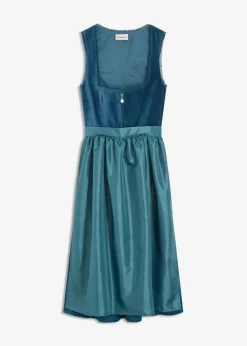 bonprix Bekleidung·Pullover & Strickjacken|Kleider^Dirndl mit Samt in Midilänge (2-tlg.Set) ozeanblau