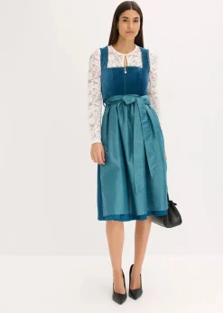 bonprix Bekleidung·Pullover & Strickjacken|Kleider^Dirndl mit Samt in Midilänge (2-tlg.Set) ozeanblau