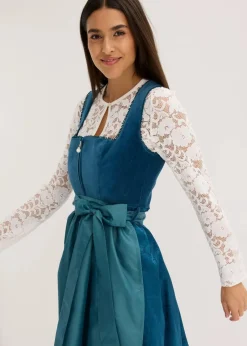 bonprix Bekleidung·Pullover & Strickjacken|Kleider^Dirndl mit Samt in Midilänge (2-tlg.Set) ozeanblau