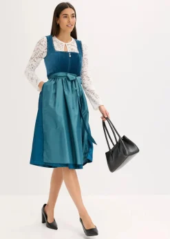 bonprix Bekleidung·Pullover & Strickjacken|Kleider^Dirndl mit Samt in Midilänge (2-tlg.Set) ozeanblau