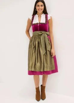 bonprix Bekleidung·Pullover & Strickjacken|Kleider^Dirndl mit Samt in Midilänge (2-tlg.Set) violett/olivgrün