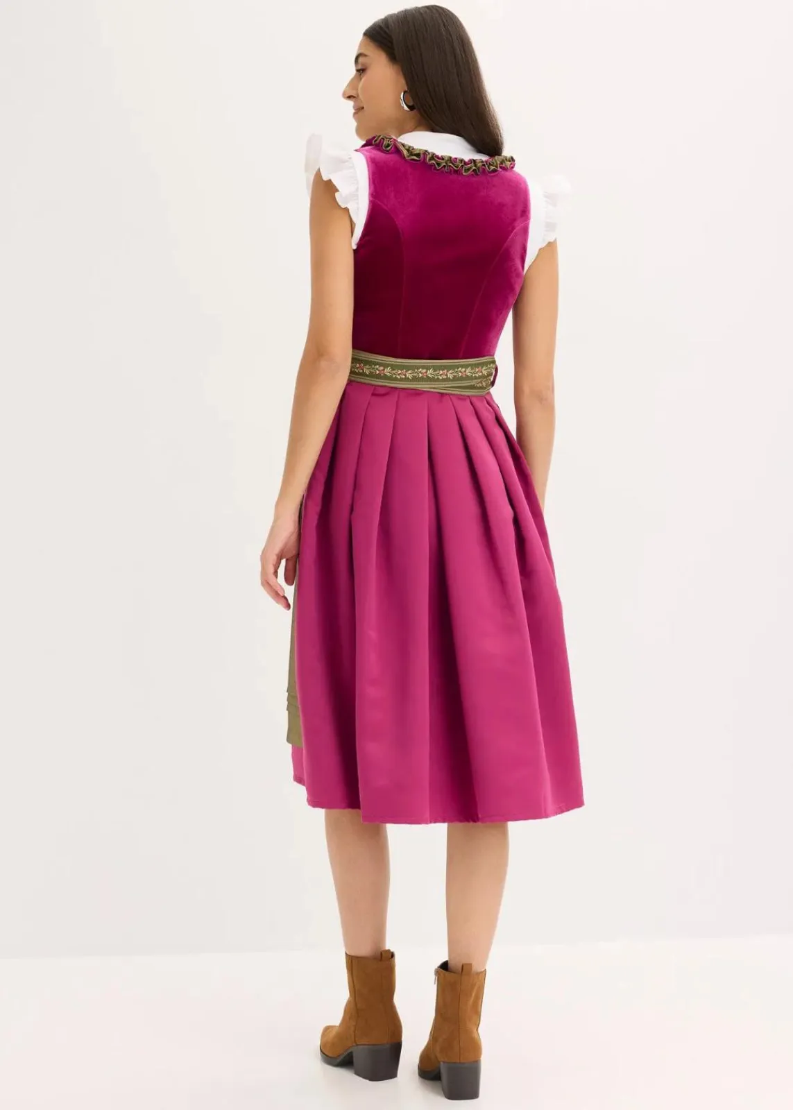 bonprix Bekleidung·Pullover & Strickjacken|Kleider^Dirndl mit Samt in Midilänge (2-tlg.Set) violett/olivgrün