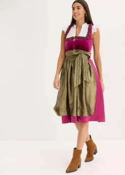 bonprix Bekleidung·Pullover & Strickjacken|Kleider^Dirndl mit Samt in Midilänge (2-tlg.Set) violett/olivgrün
