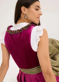 bonprix Bekleidung·Pullover & Strickjacken|Kleider^Dirndl mit Samt in Midilänge (2-tlg.Set) violett/olivgrün