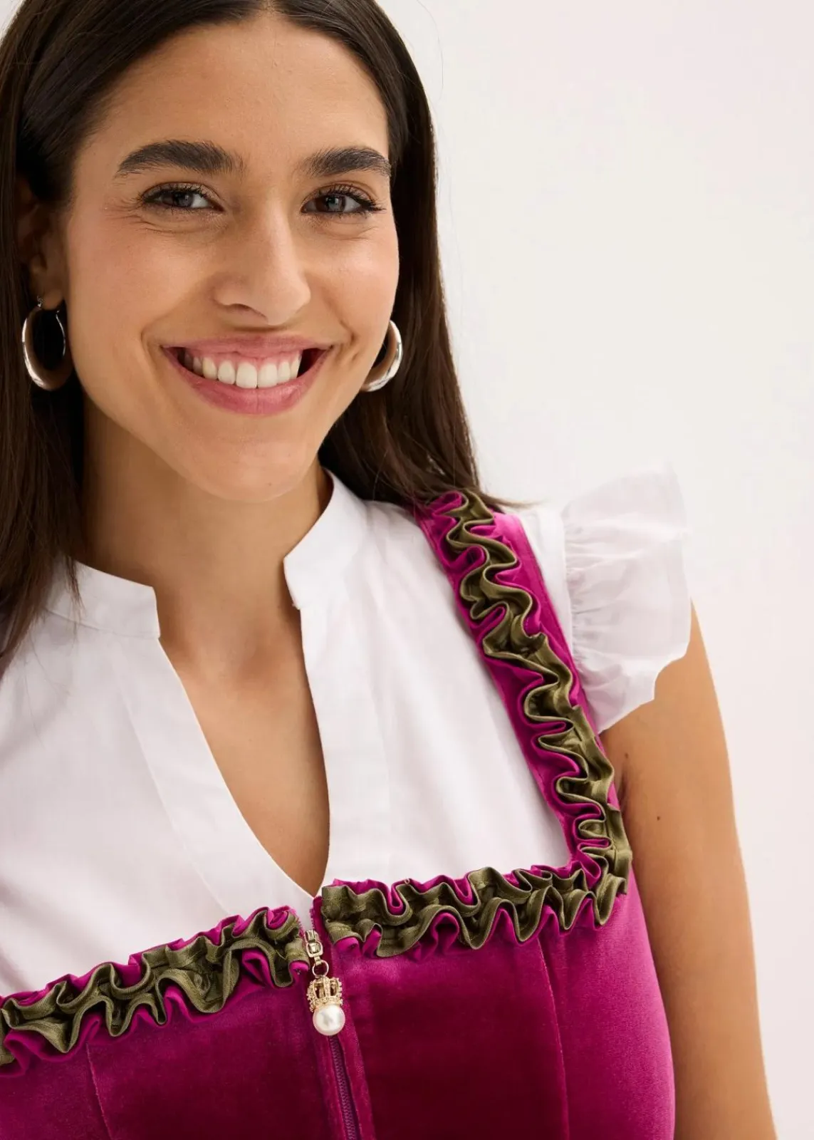 bonprix Bekleidung·Pullover & Strickjacken|Kleider^Dirndl mit Samt in Midilänge (2-tlg.Set) violett/olivgrün