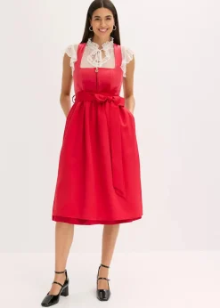 bonprix Bekleidung·Pullover & Strickjacken|Kleider^Dirndl mit Samt in Midilänge (2-tlg.Set) rot