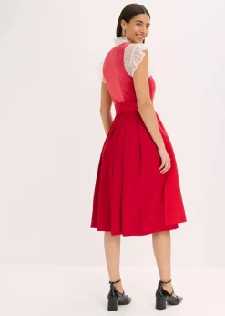 bonprix Bekleidung·Pullover & Strickjacken|Kleider^Dirndl mit Samt in Midilänge (2-tlg.Set) rot
