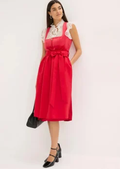 bonprix Bekleidung·Pullover & Strickjacken|Kleider^Dirndl mit Samt in Midilänge (2-tlg.Set) rot