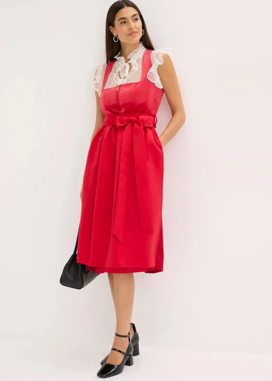 bonprix Bekleidung·Pullover & Strickjacken|Kleider^Dirndl mit Samt in Midilänge (2-tlg.Set) rot
