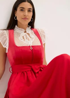 bonprix Bekleidung·Pullover & Strickjacken|Kleider^Dirndl mit Samt in Midilänge (2-tlg.Set) rot